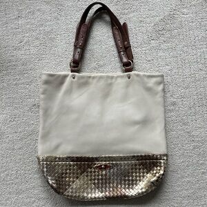 Elliott Lucca Cartagena Tote Shoulder Bag- Cream and Metallic Leather